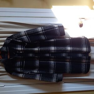 Long Wool Plaid Shirt Jacket